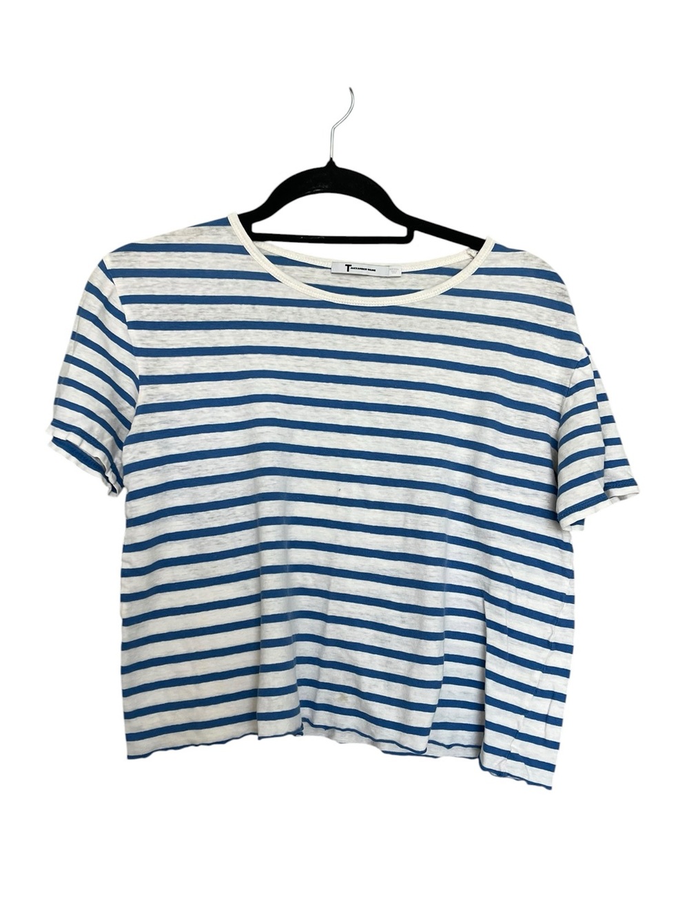 T by Alexander Wang White and Blue Striped Short Sleeve Tee